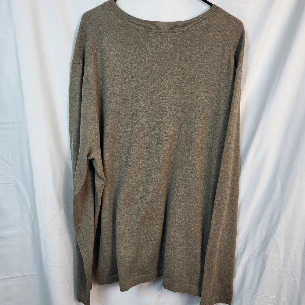 Eddie Bauer Mens XL V-Neck Sweater Cotton‎ Merino Wool Heathered Olive Brown